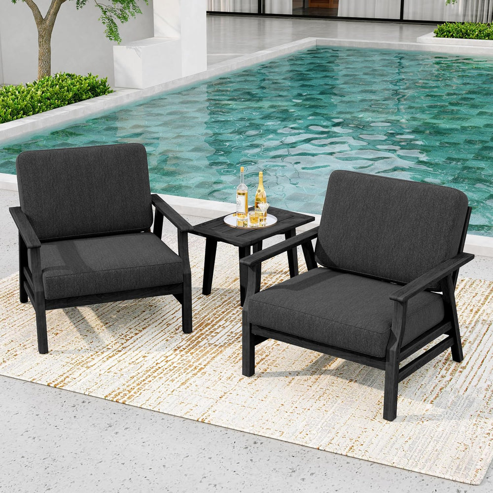 3 Piece Wood Patio Chair Outdoor Bistro Set, Outdoor Armchair All Weather Pat...