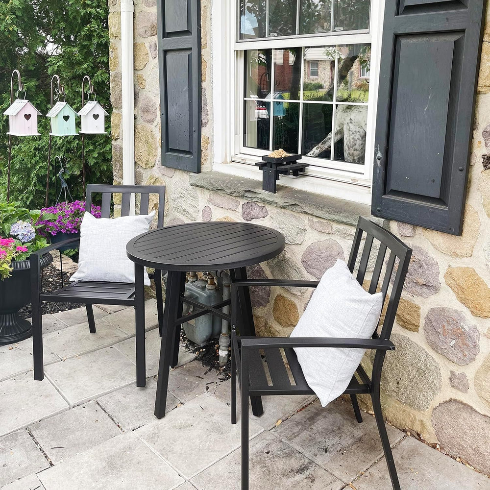 PHI VILLA 3 Pcs Patio Bistro Dining Set, 28" Metal Table& 2 Patio Ch...