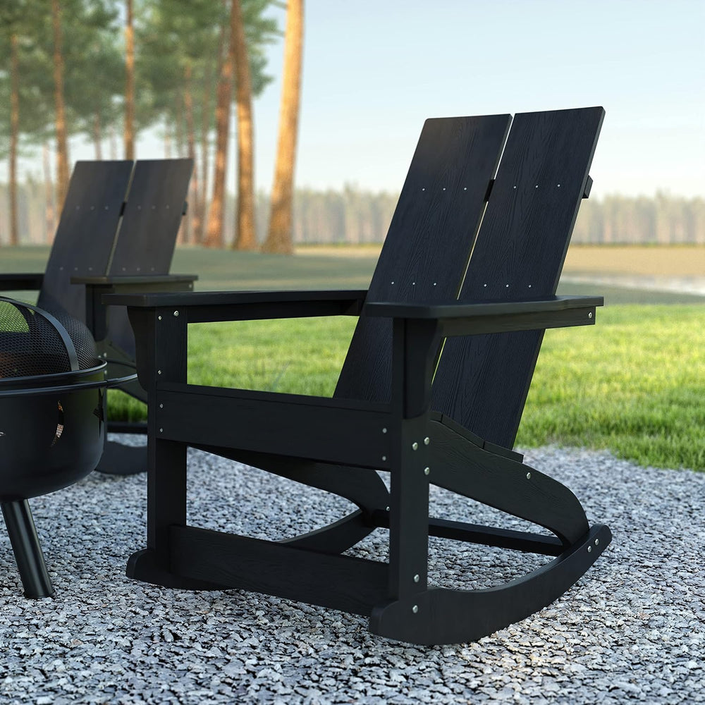 EMMA + OLIVER Black Adirondack Rocking Chair