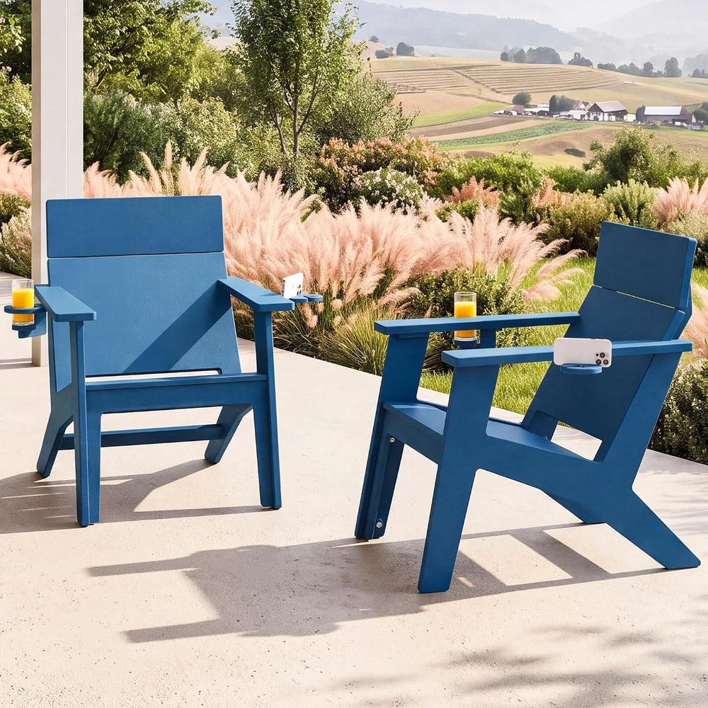 SERWALL Modern Adirondack Chairs Tall Lounge Chair Set of 2,Blue