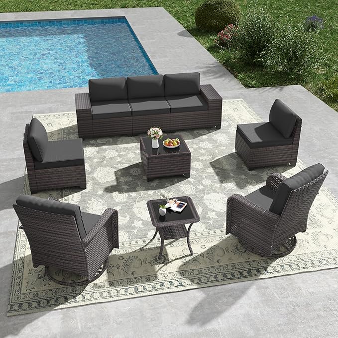 Kullavik 9 Pieces Outdoor Patio Furniture Set,PE Wicker Rattan Sectional Sofa...