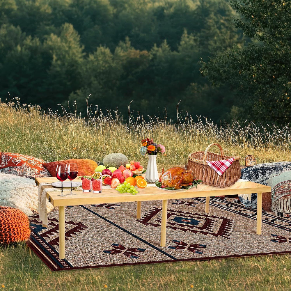 Folding Picnic Table with Table Runner, Portable Boho Low Picnic Table for In...