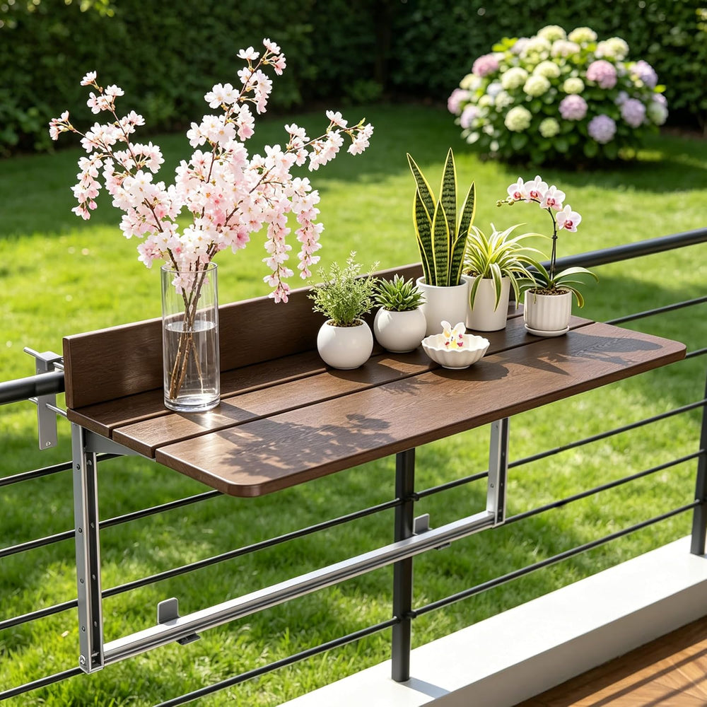 Foldable Balcony Bar Table for Railings, Folding Hanging Deck Rail Table for ...