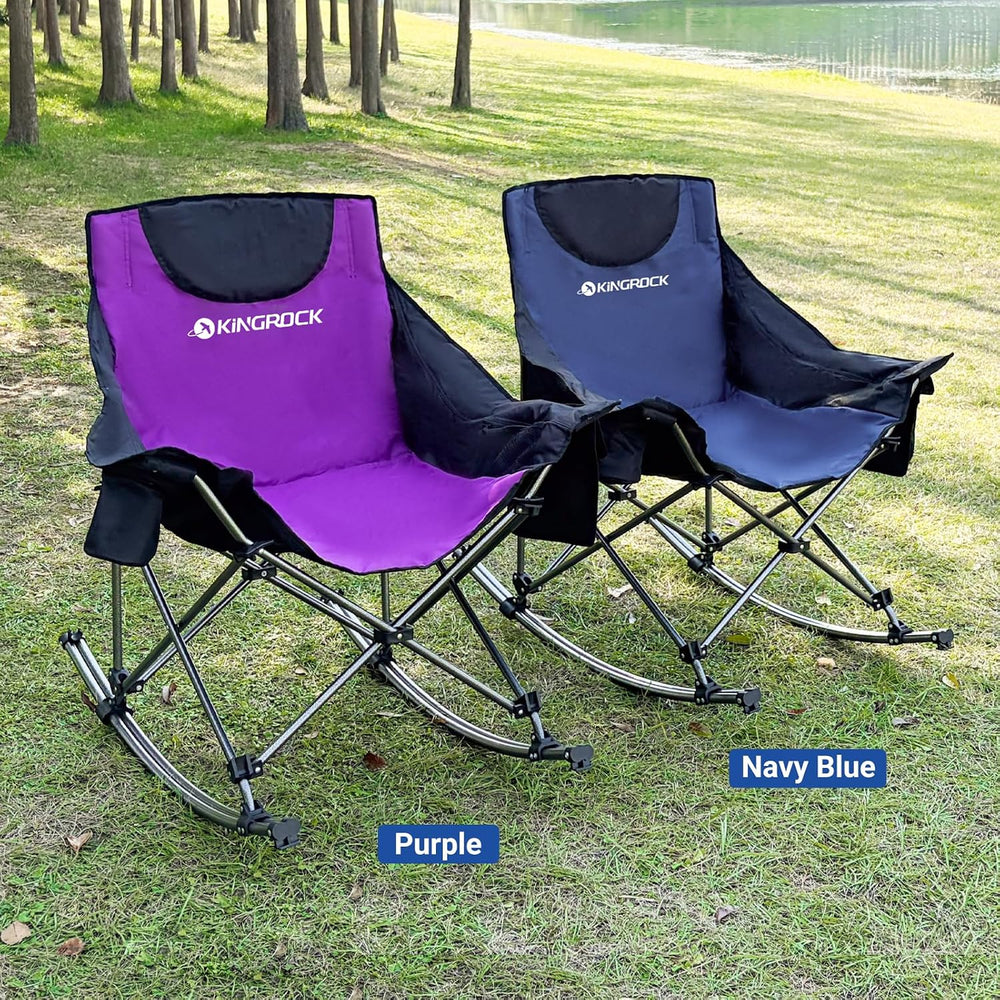 Oversized Rocking Camping Chair with Headrest and Carry Bag, 260LBS Capacity ...