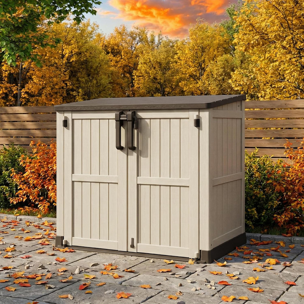 Outdoor Storage Box 36 Cu Ft with Lockable Doors, Portable Horizontal Outdoor...