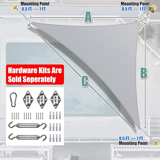 Amgo Custom Size 12' x 18' x 21.6' Gray Right Triangle Sun Shade ...