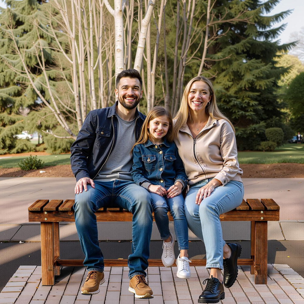 47.2" Outdoor Garden Bench,Weatherproof 3-Person Wood Backless Bench, Brown