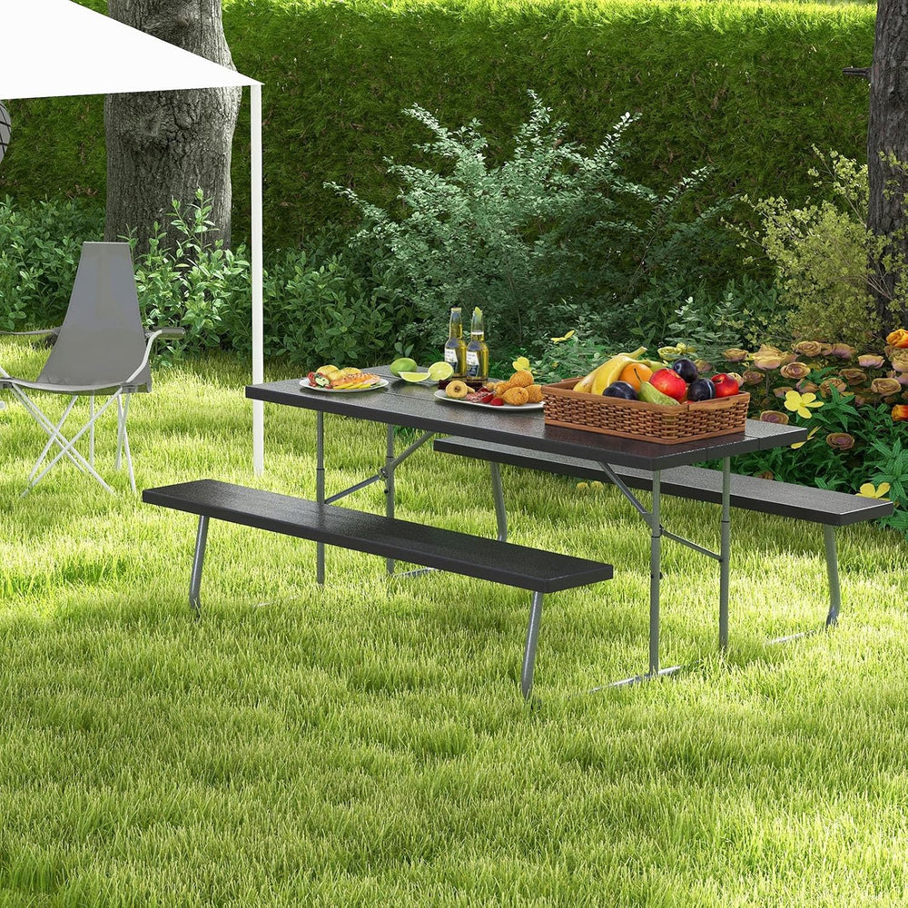 Tangkula 6 Ft Folding Picnic Table with 2 Built-in Benches, Black
