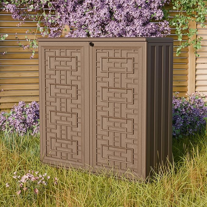 Indoor Outdoor Storage Cabinet Waterproof with 1 Shelf, Plastic Outdoor Stora...