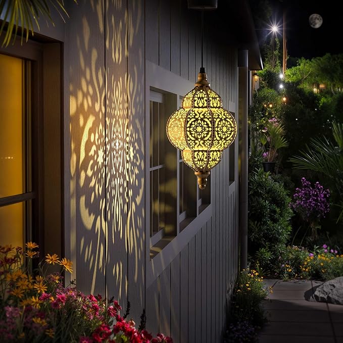 Hanging Solar Lights Outdoor Garden Decor Solar Lantern Waterproof Plastic Mo...