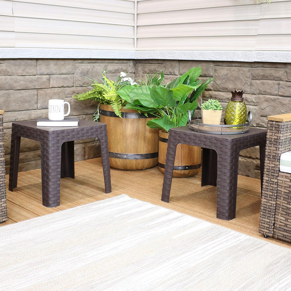 Sunnydaze Outdoor Plastic Side Table for Patio, Square, Brown
