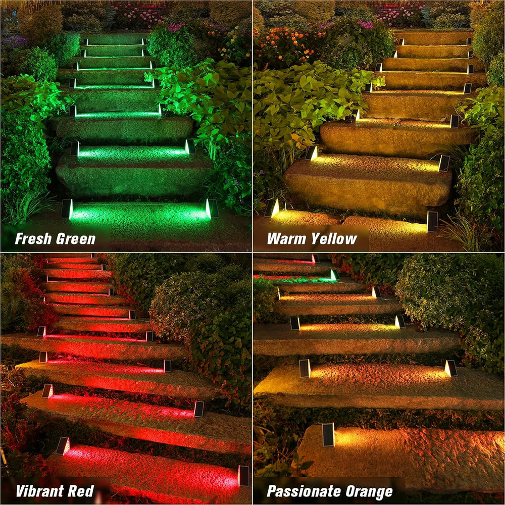VOLISUN Solar Stair Lights 8 Pack, 7 Fixed Colors Solar Step Lights Outdoor