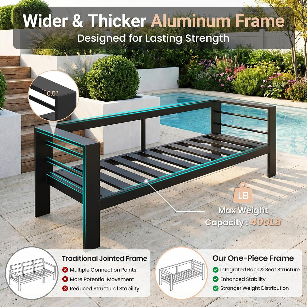 Aluminum Outdoor Patio Chairs, Patio Sofa with 10" Back Cushion, Light Grey