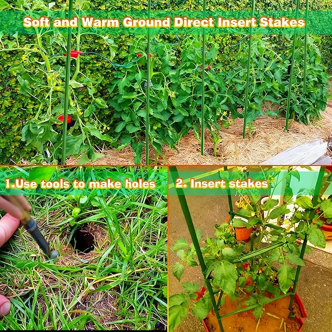 Xiny Tool Garden Stakes, 15 Pack 8 FT Steel Plant Garden Tomato Stakes with P...