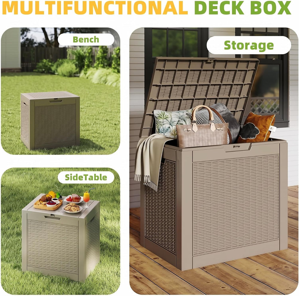 31 Gallon Outdoor Storage Box Weather Resistant UV Protection Waterproof Resi...