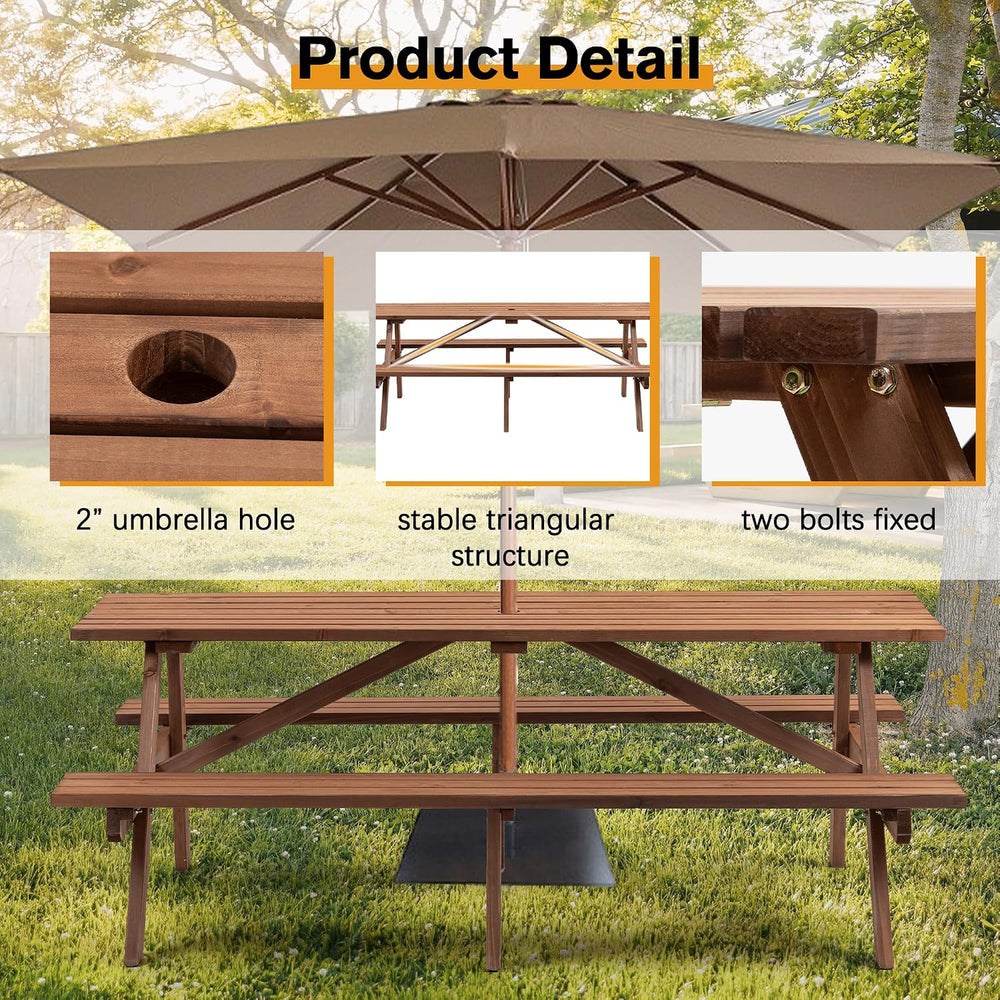 Brown 75" Rectangular Wooden Picnic Tables for Outdoors