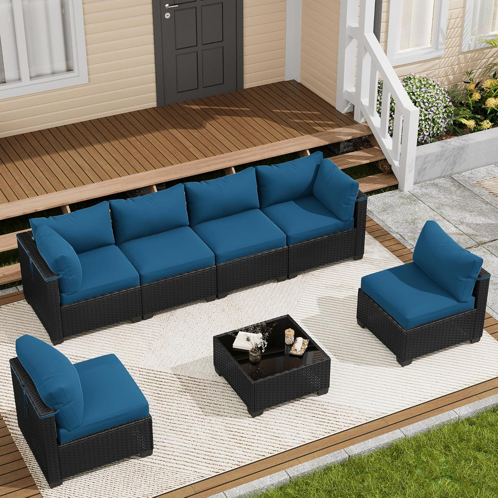 LOUVIXA 7 Piece Outdoor Patio Furniture Set, Outdoor Sectional Sofa, Wicker R...