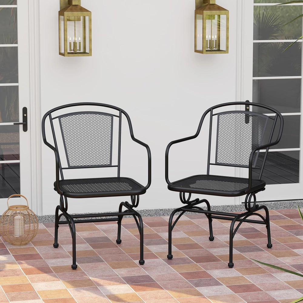 HAPPYGRILL Outdoor Rocking Dining Chair Set, Patio Rocker Chairs with Mesh Ba...