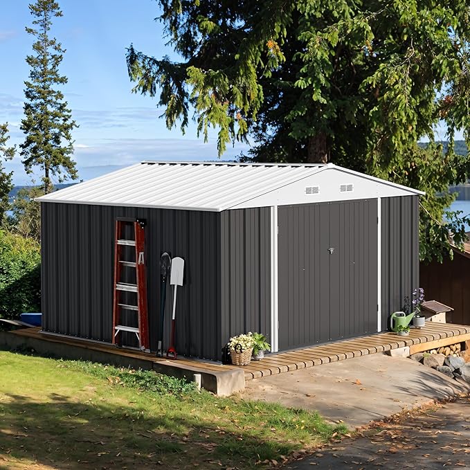 Devoko 10 x 10 FT Outdoor Storage Shed, Metal Garden Sheds & Outdoor Stor...