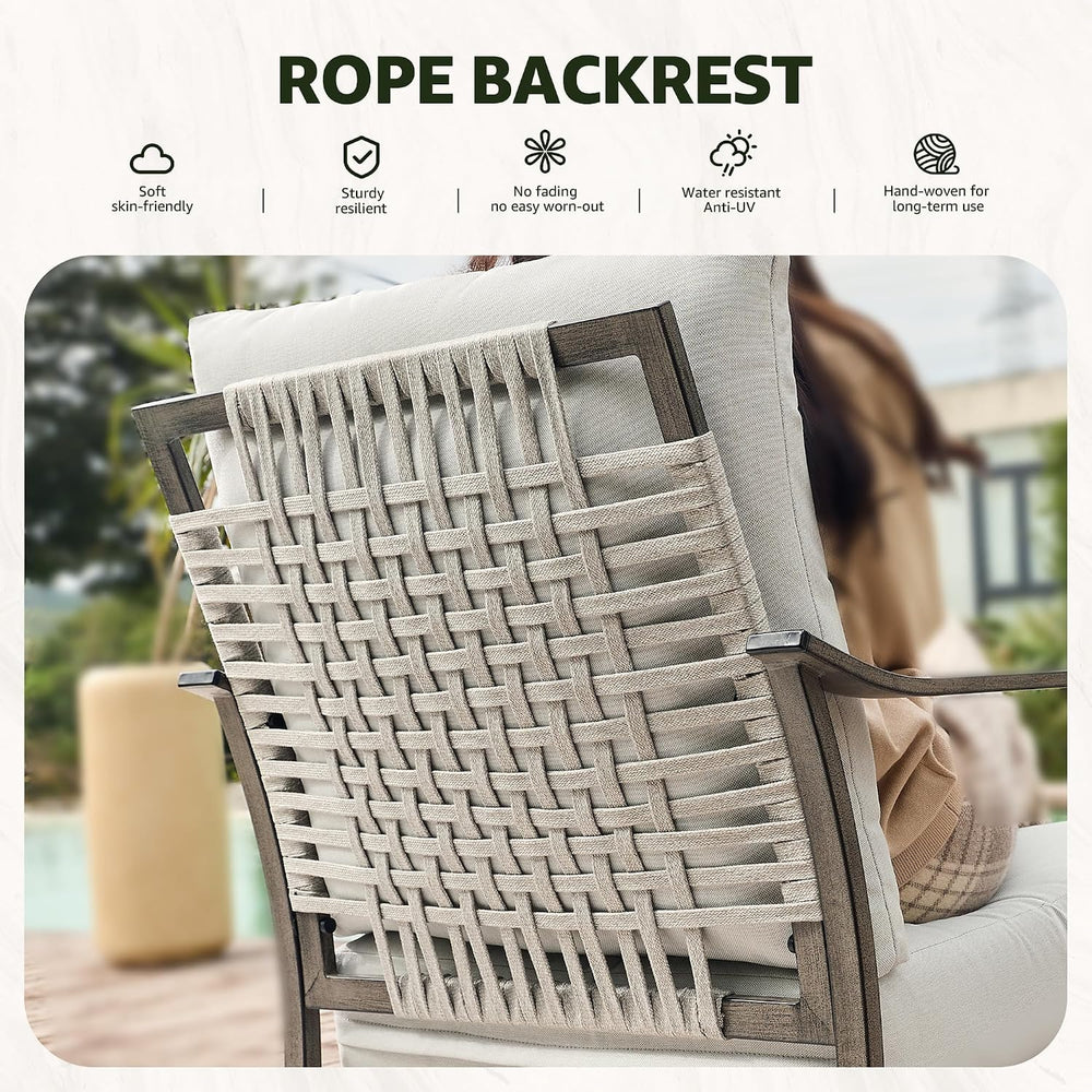 3-Pc Rope Back Swivel Rocker Outdoor Bistro Set, Grey
