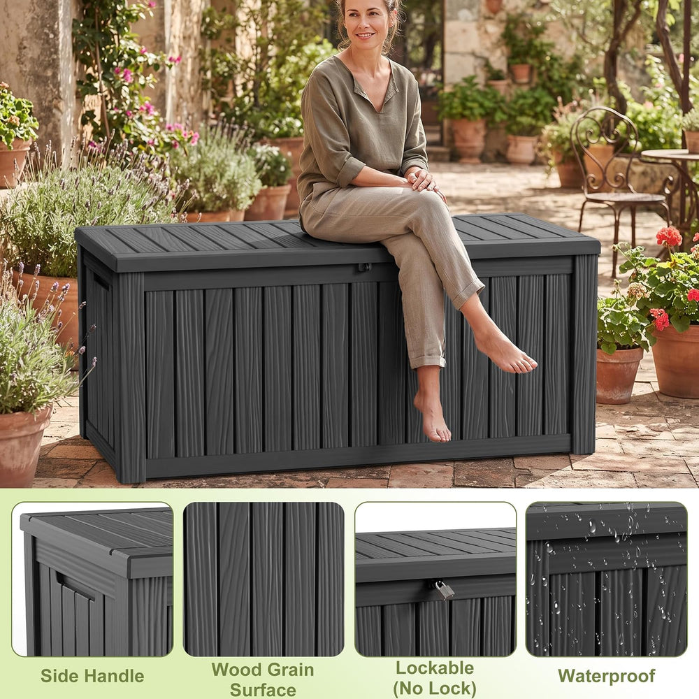 260 Gallon Outdoor Storage Box Waterproof Large Deck Box, Black