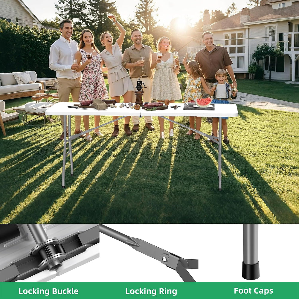 Allpop 6Ft Folding Table for Indoor Outdoor, Fold-in-Half Portable Plastic Di...