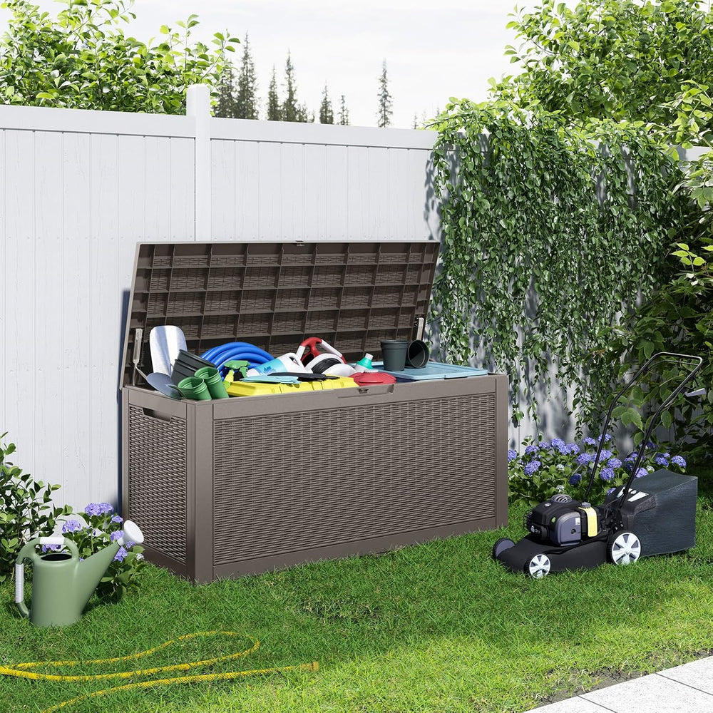 Vixzen 120 Gallon Outdoor Storage Box Waterproof, Large Lockable Resin Deck B...