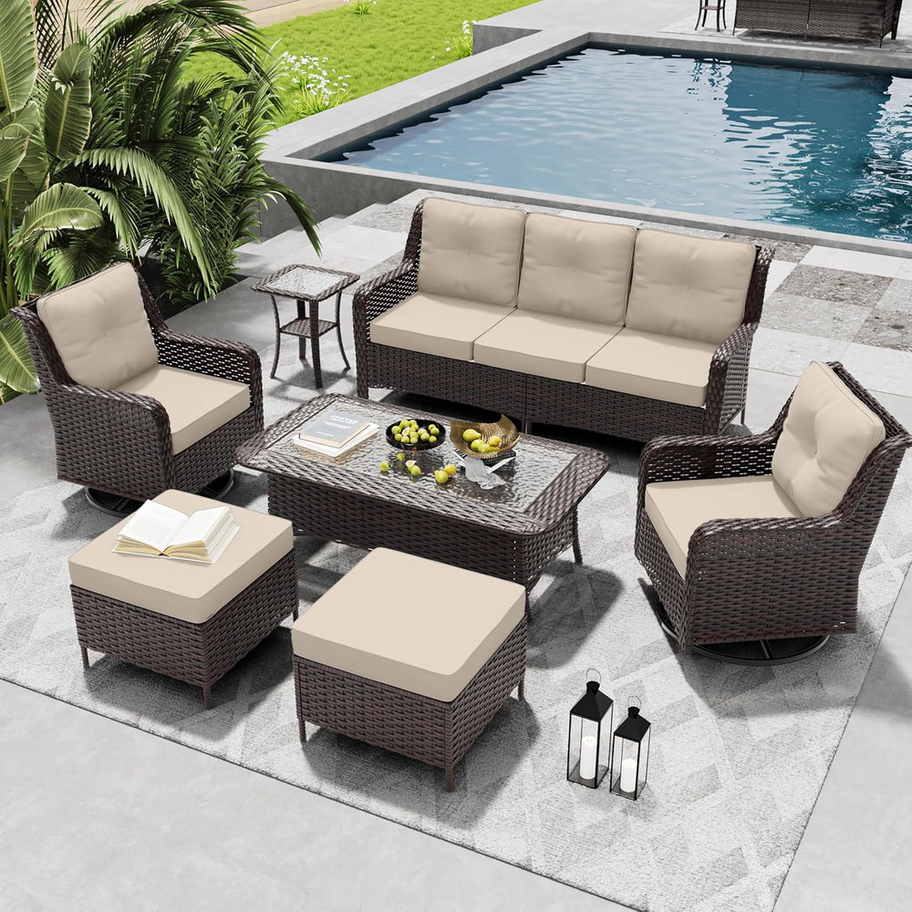 7 Pieces Patio Furniture Set,High Back Wicker Outdoor Sectional Furniture Set...