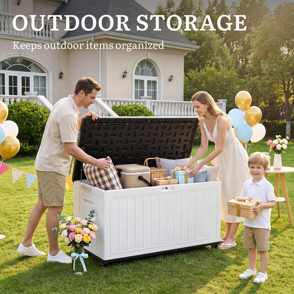 YITAHOME 90 Gallon Outdoor Storage Box with 6 Swivel Wheels & Dual Wooden