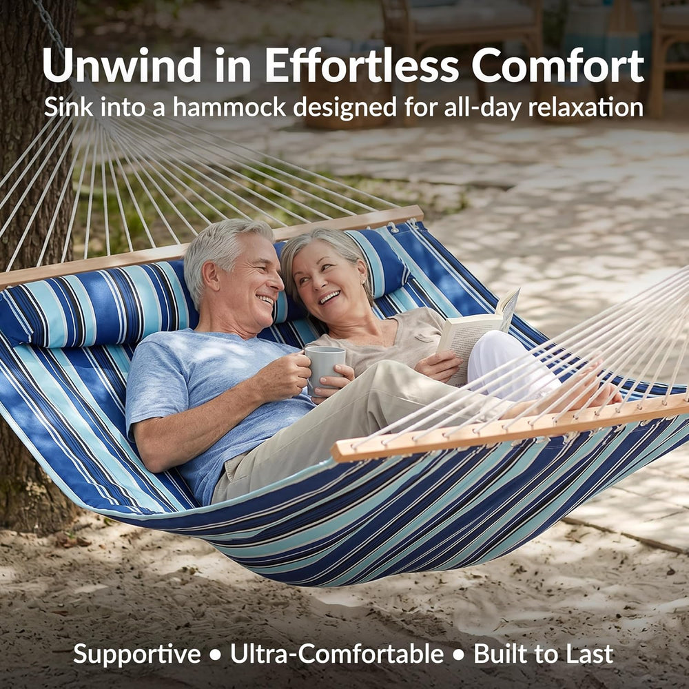 Sunnydaze Quilted Double Hammock with Stand for Outside, Catalina Beach