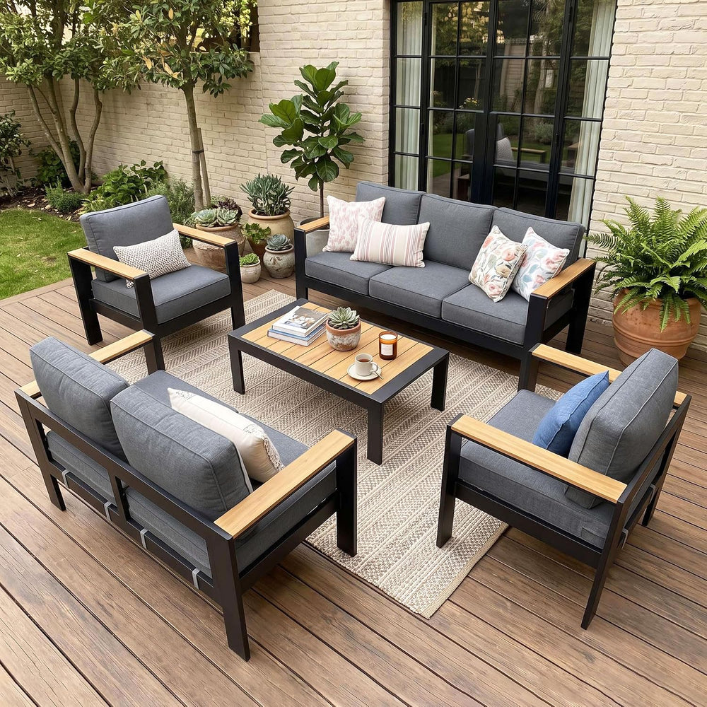 LayinSun 5 Piece Aluminum Outdoor Furniture Set with Coffee Table