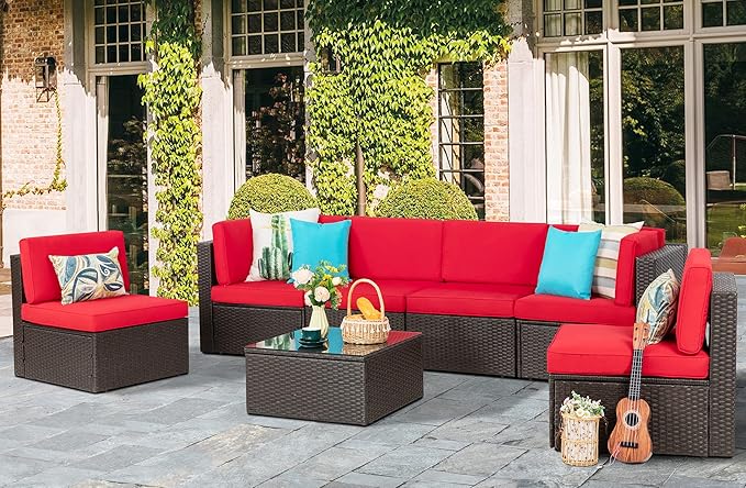 Vongrasig 7 Pieces Patio Furniture Sets, Outdoor Modular Sectional Sofa Patio...