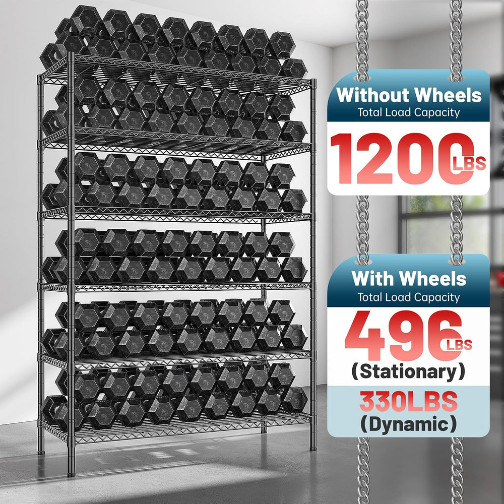Romorgniz Heavy Duty 6-Tier Rolling Storage Shelves with Wheels, Garage,2PC