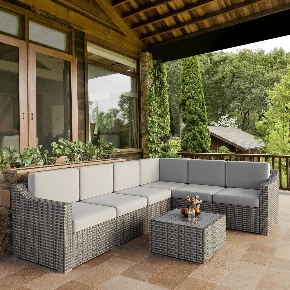 HAPPATIO 7 Piece Patio Conversation Set,Rattan Wicker Outdoor Sectional Sofa,...