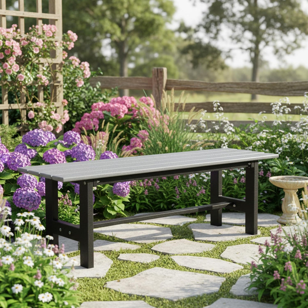Tangkula 47 Inch HDPE Outdoor Bench Backless, Patio Garden Dining Bench with ...
