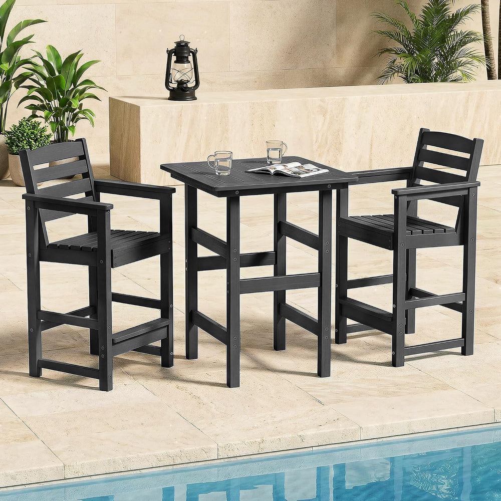 3-Piece Outdoor Bistro Bar Set, HDPE Bar Height Table & Chairs, Black