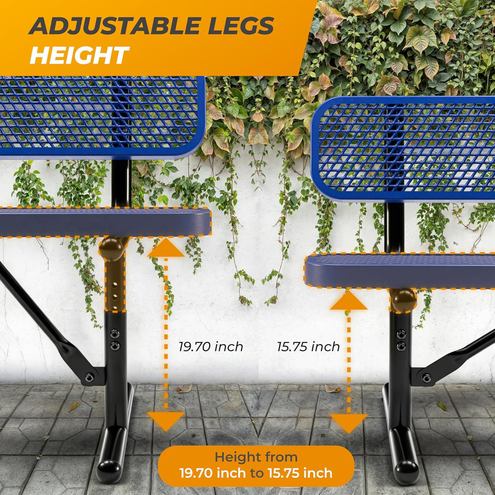 Heavy-Duty Outdoor Metal Bench, Adjustable Seat Height