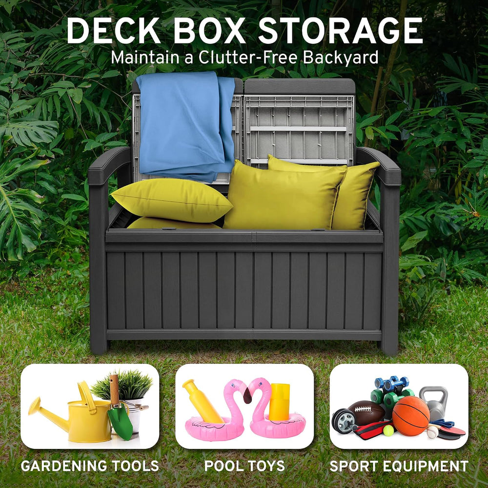 EconoHome 2 Seat Outdoor Storage Bench with Rain Cover - 60 Gallon Capacity -...