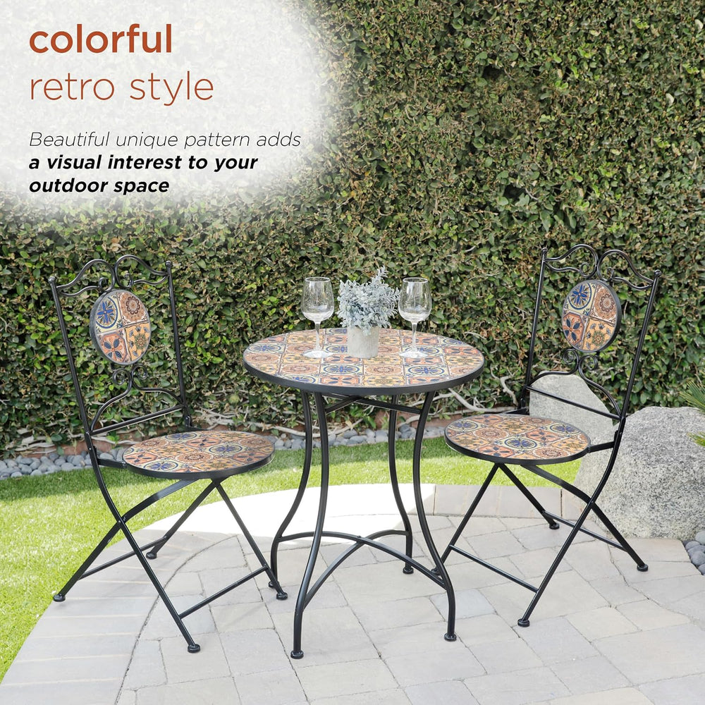 Alpine Corporation Indoor/Outdoor Mediterranean Tile Design Set Table and Cha...