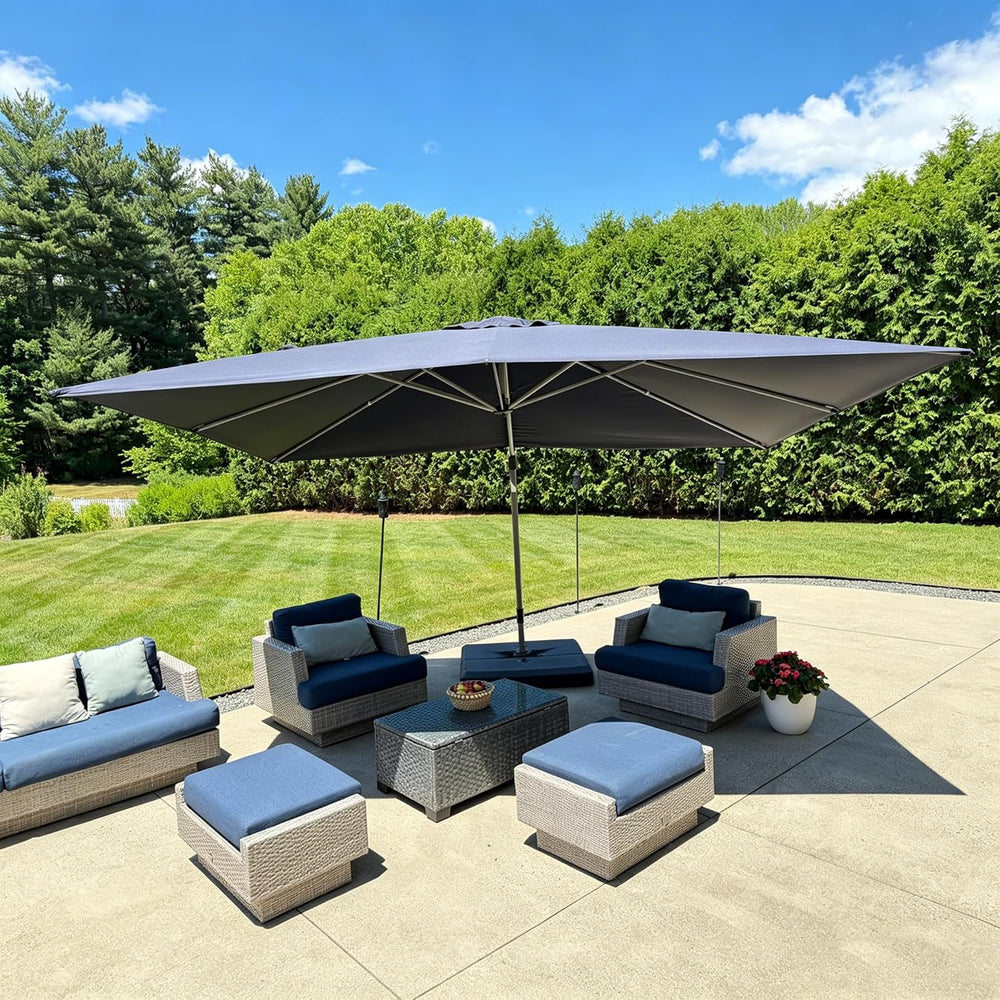 PURPLE LEAF Cantilever Umbrella 10' x 13' Rectangle Large Canopy Navy...