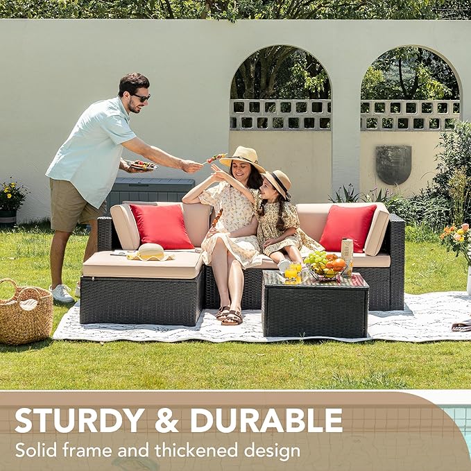 Devoko 5 Pieces Patio Furniture Sets All Weather Outdoor Sectional Patio Sofa...