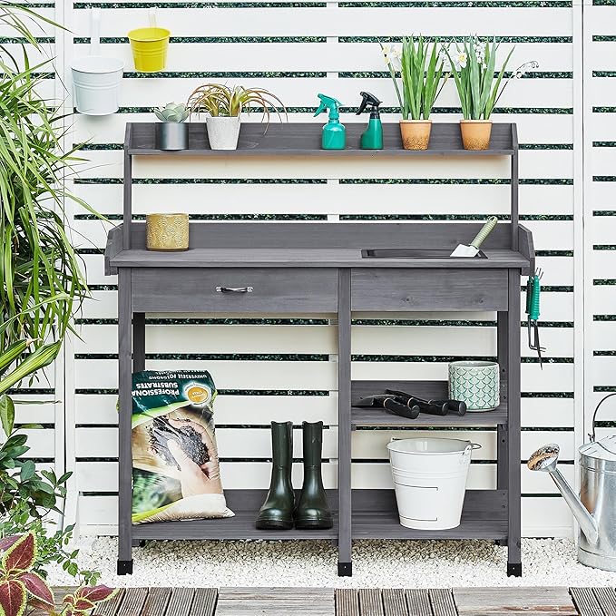 Yaheetech Outdoor Potting Bench Table Potters Benches Garden Workstation for ...