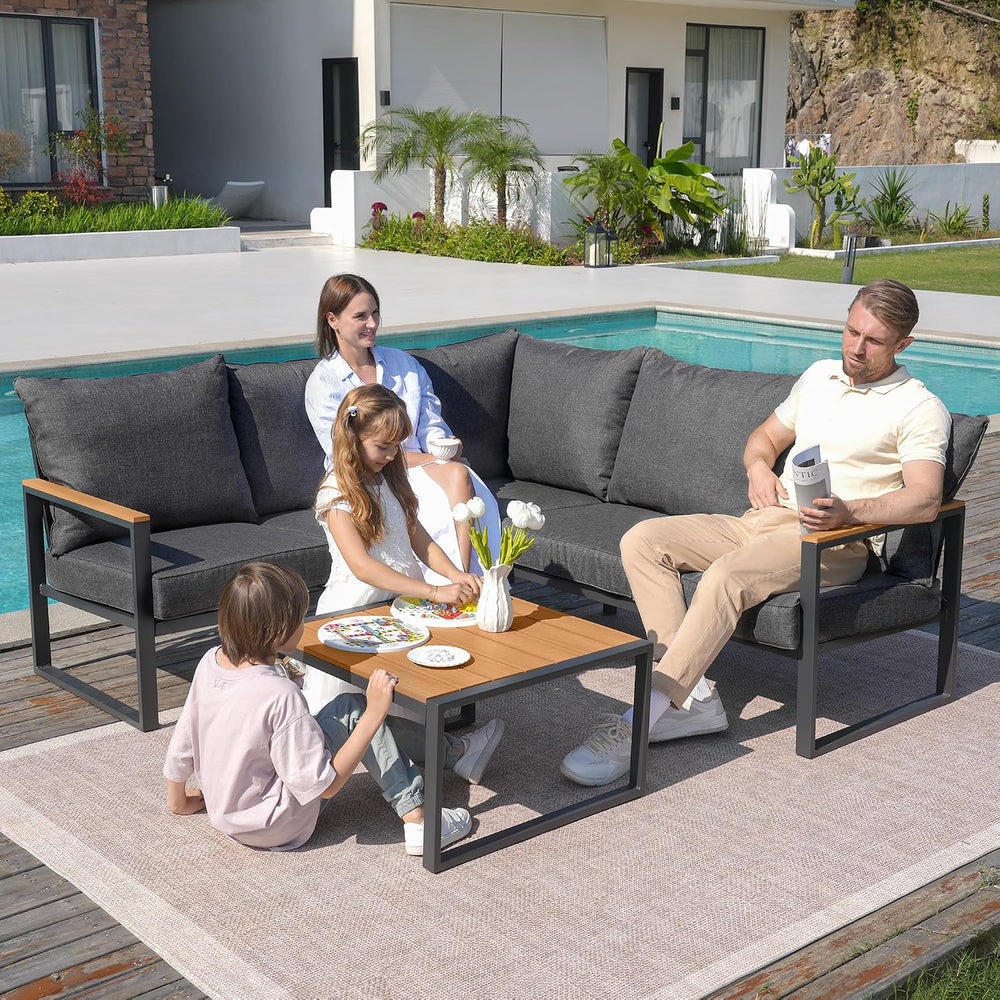 6 Pieces Metal Outdoor Sectional, Patio Conversation Set,Grey