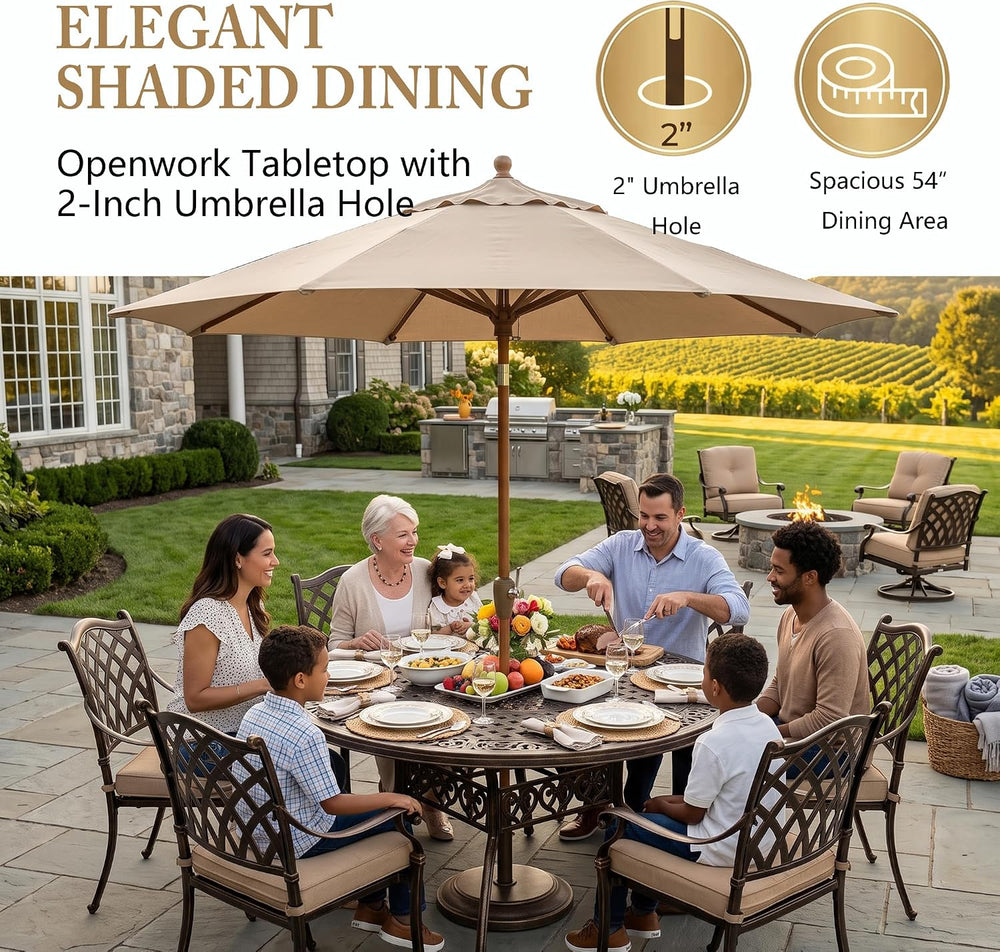 5-Pcs Cast Aluminum Patio Dining Set for 4, 54" Round Table,Bronze