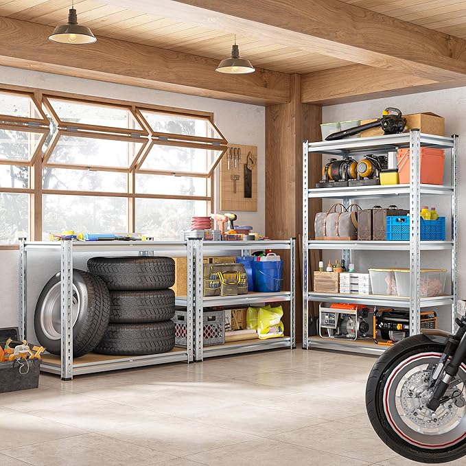 REIBII Garage Shelving, 5 Tier Storage Shelves Load 2400LBS, Adjustable Garag...
