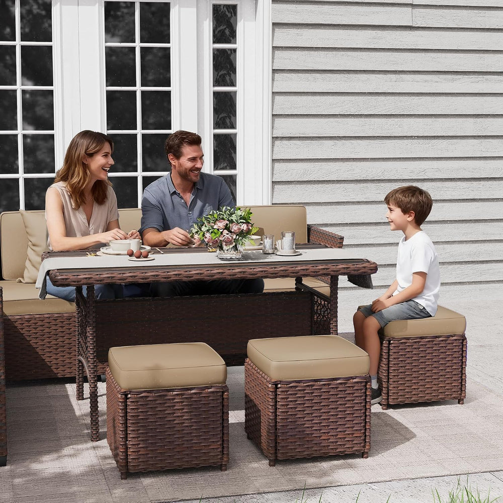 KIGOTY 7 Piece Patio Furniture Set, Outdoor PE Wicker Rattan Outdoor Dining S...