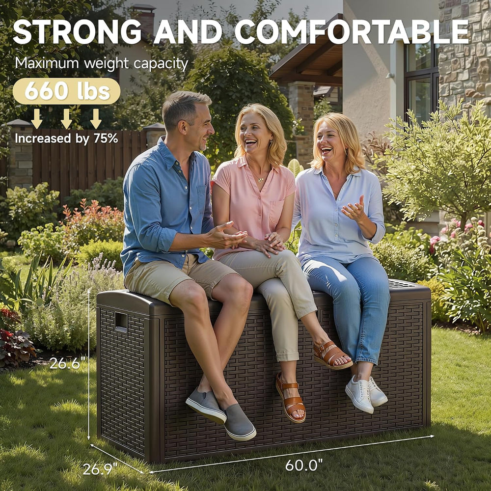 150 Gallon Deck Box, Double Layer Waterproof Resin, Lockable & UV Resista...