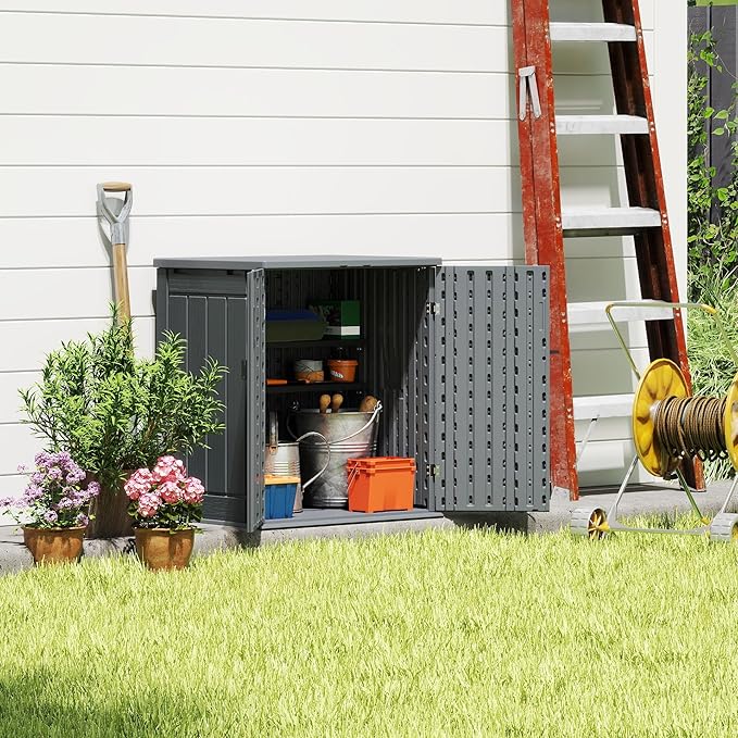 EHHLY Heavy Duty Small Storage Cabinet Outdoor Weatherproof, 14 Cuft Garage S...
