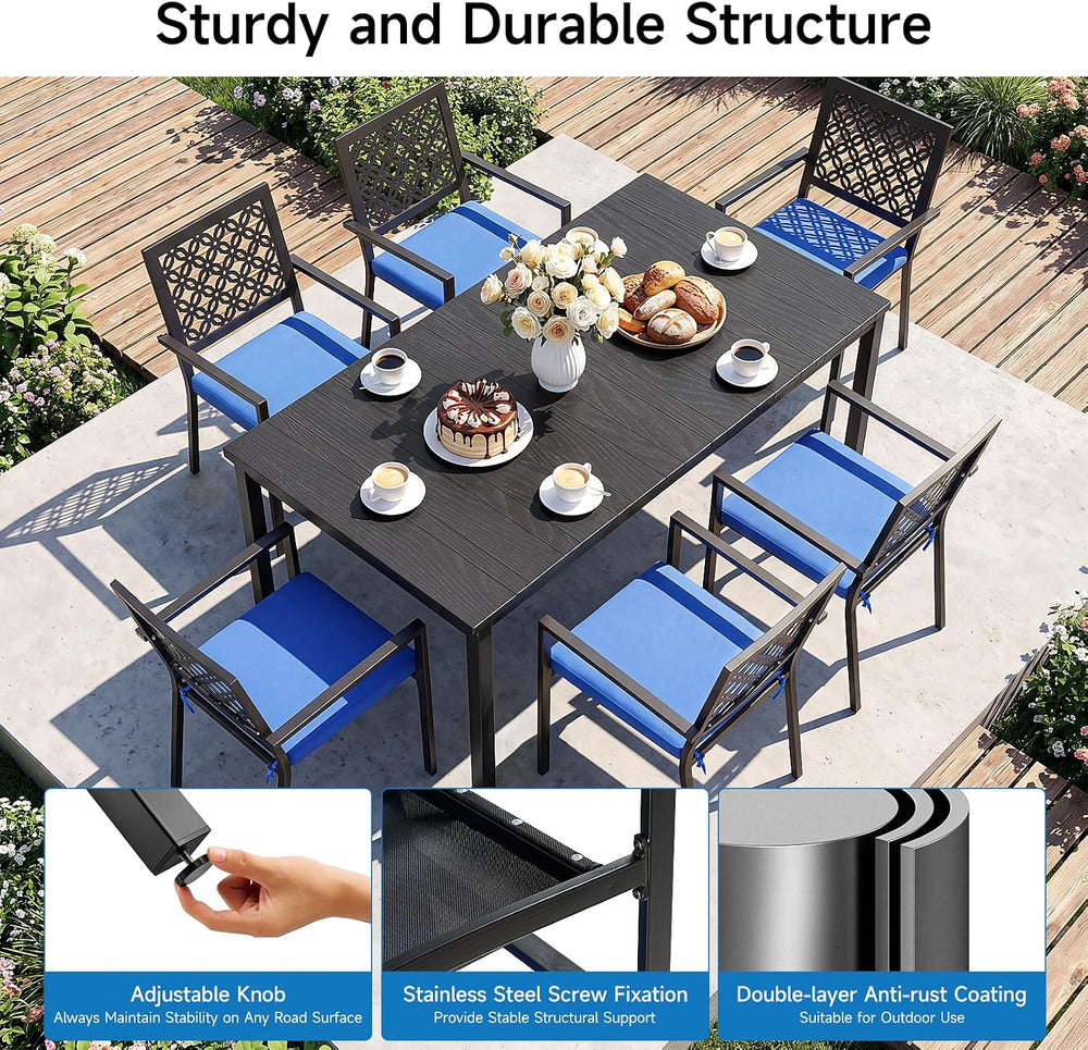 7 Piece Outdoor Dining Set with 6 Dining Chairs for Deck Garden Poolside