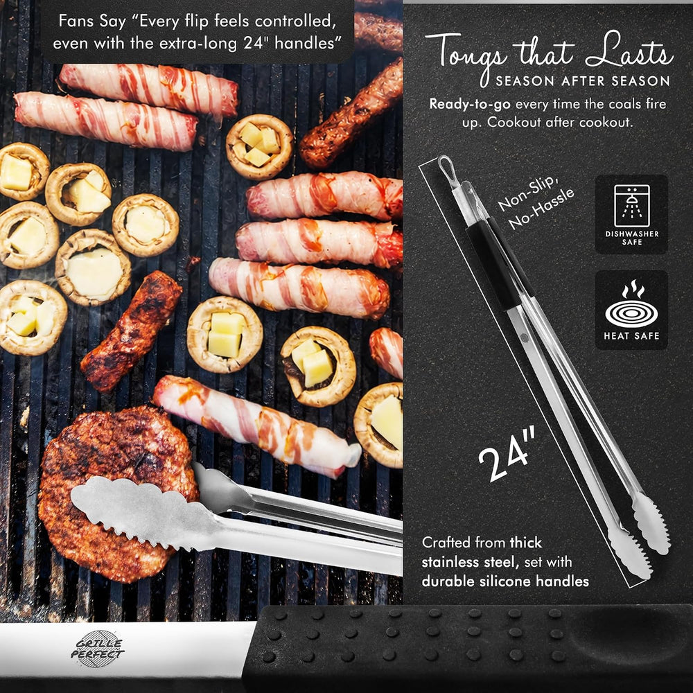 Grill Tongs 24-Inch Super Long Extra Heavy Duty for Grilling and Barbecue Hea...